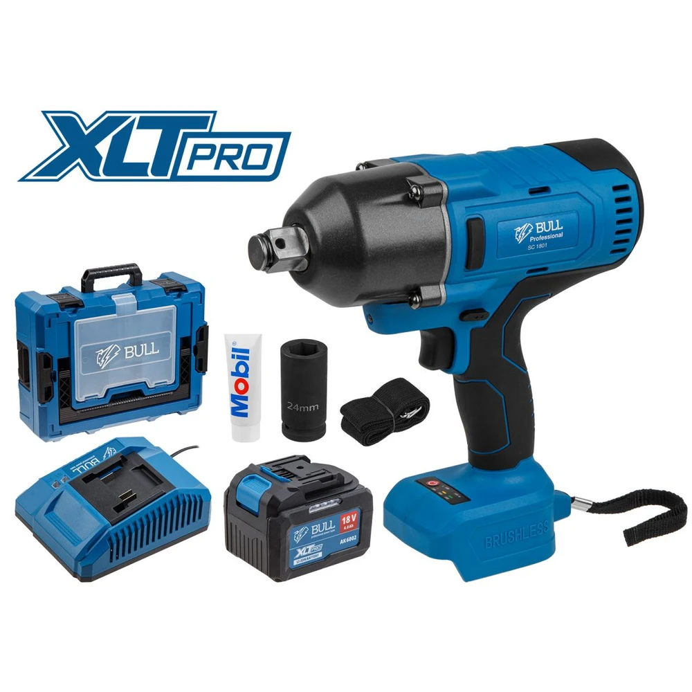Аккум. ударный гайковерт BULL SC 1801 Xcase XLTpro БЕСЩЕТ., 18 В, 1000 Н*м, 3/4