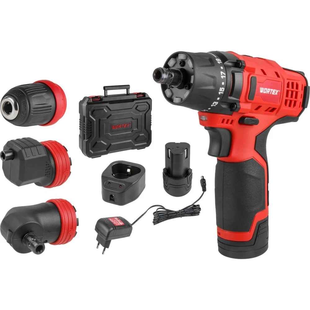 Аккум. дрель-шуруповерт WORTEX BD 1215 LiSET в чем. + 2 насадки, 12 В, 30 Н*м, 2х1.5 А*ч, БЗП 10 мм (Быстросъемный патрон, шурупы до 6 мм)